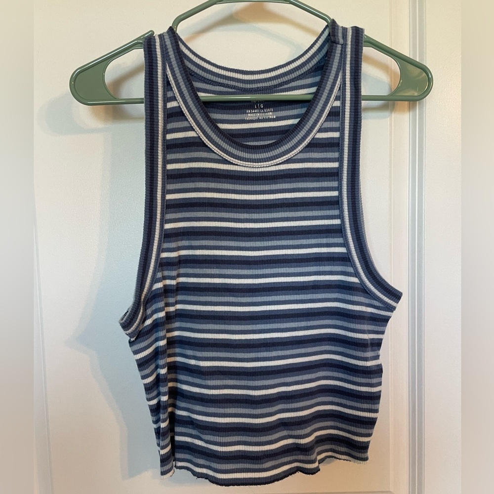 Aerie cropped ribbed tank with blue stripes size large